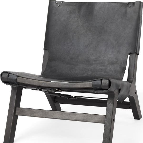 HomeRoots 32" Black Genuine Leather Slipper Chair - Modern Solid Wood Frame, Plush Comfort for Any Space 606002