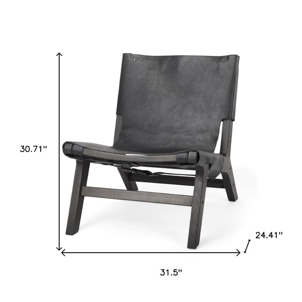 HomeRoots 32" Black Genuine Leather Slipper Chair - Modern Solid Wood Frame, Plush Comfort for Any Space 606002