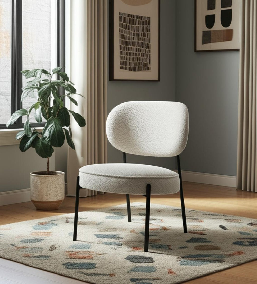 HomeRoots 21" Cream Boucle Lounge Chair with Black Metal Frame - Stylish Accent for Modern Spaces & Comfort 606003