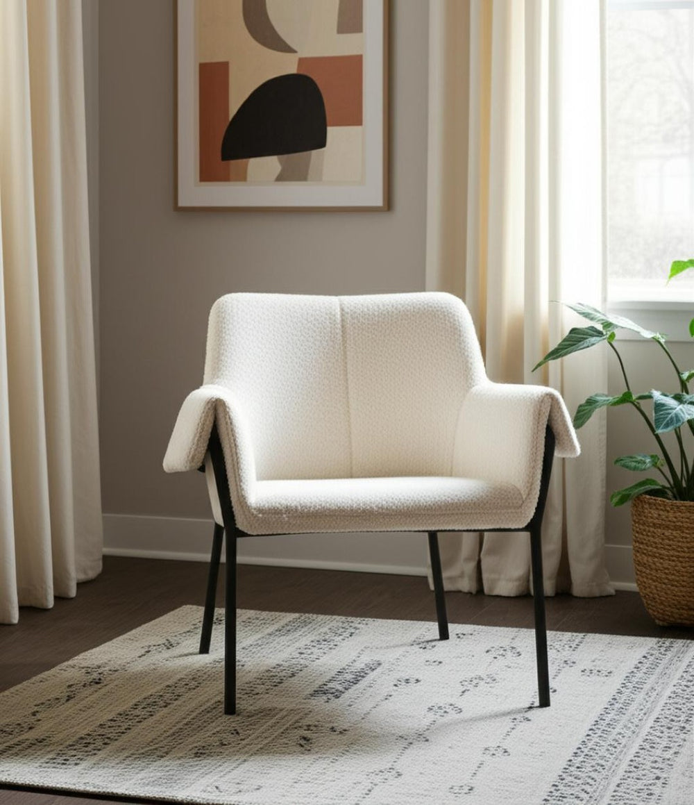 HomeRoots 31" Cream Boucle Arm Chair with Metal Frame - Modern Textured Accent Chair for Any Home Décor 606004