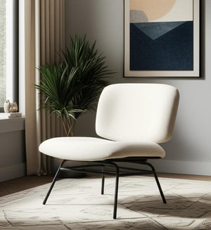 HomeRoots 25" Cream Chenille Slipper Chair with Black Metal Frame - Modern Cozy Seating for Any Space 606005