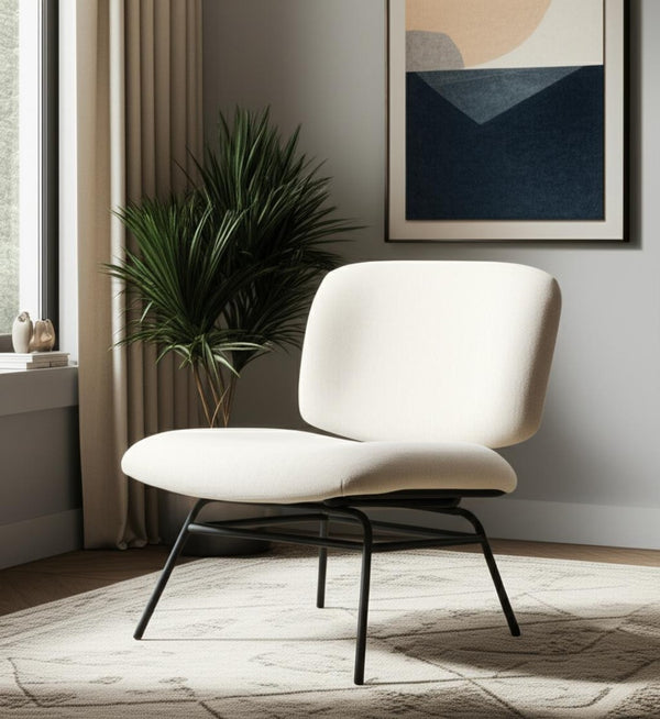 HomeRoots 25" Cream Chenille Slipper Chair with Black Metal Frame - Modern Cozy Seating for Any Space 606005