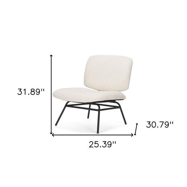 HomeRoots 25" Cream Chenille Slipper Chair with Black Metal Frame - Modern Cozy Seating for Any Space 606005