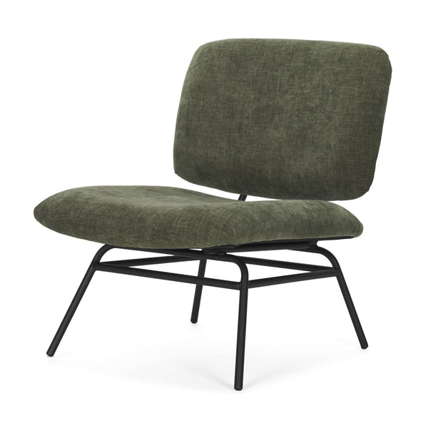 HomeRoots 30" Green and Black Chenille Slipper Chair - Modern Elegance with Plush Comfort and Metal Support 606006