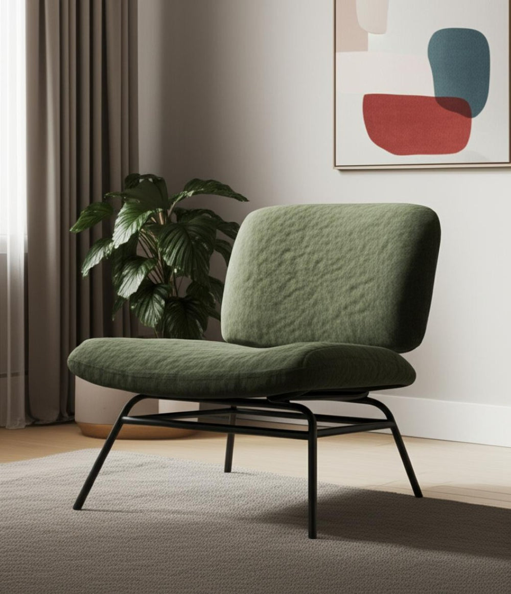 HomeRoots 30" Green and Black Chenille Slipper Chair - Modern Elegance with Plush Comfort and Metal Support 606006
