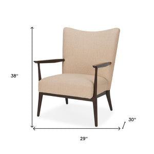 HomeRoots 29" Beige Boucle Wingback Chair with Solid Wood Legs - Stylish Comfort for Any Room Decor 606007