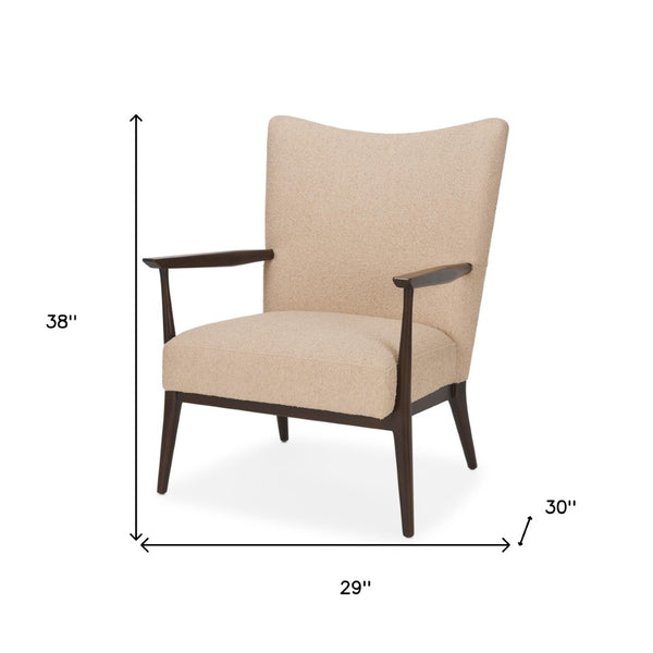 HomeRoots 29" Beige Boucle Wingback Chair with Solid Wood Legs - Stylish Comfort for Any Room Decor 606007