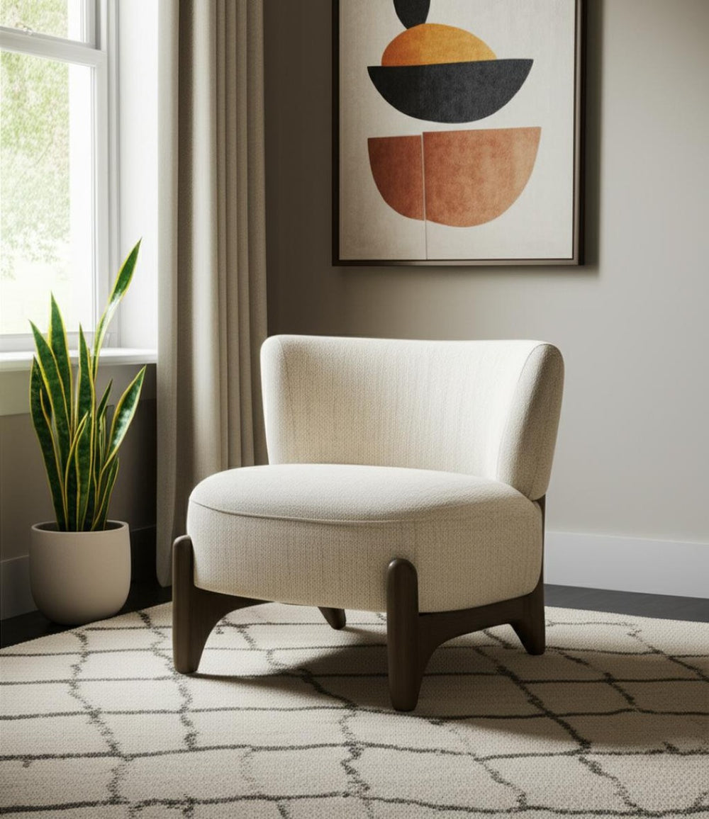 HomeRoots 29" Cream and Dark Brown Upholstered Slipper Chair – Modern Comfort for Any Room, Fully Assembled! 606009