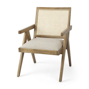 HomeRoots 22" Beige Linen Arm Chair - Elegant Solid Wood Frame, Plush Cushioning for Living Room & Office Comfort 606010
