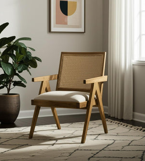 HomeRoots 22" Beige Linen Arm Chair - Elegant Solid Wood Frame, Plush Cushioning for Living Room & Office Comfort 606010