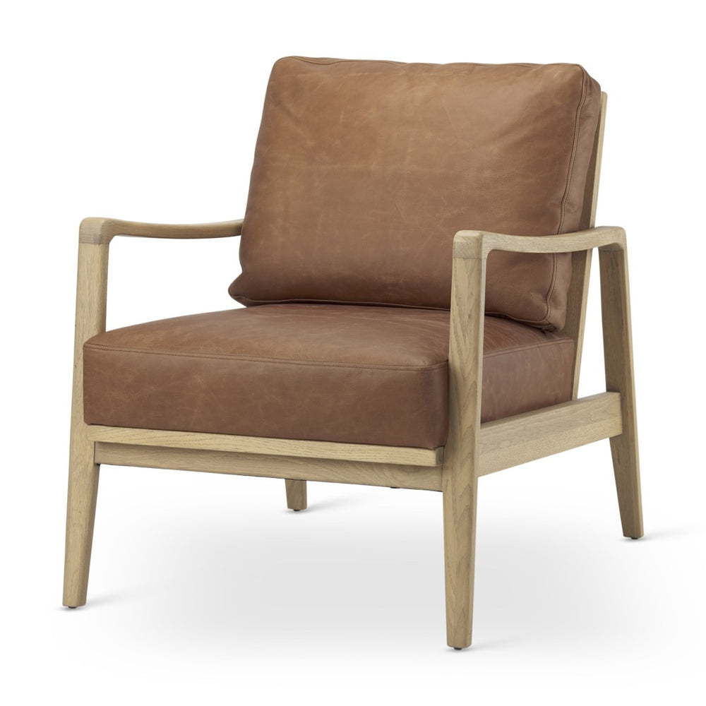 HomeRoots 34" Brown Leather Arm Chair with Solid Wood Legs - Stylish Comfort for Living Rooms & Offices 606012