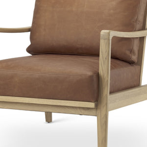 HomeRoots 34" Brown Leather Arm Chair with Solid Wood Legs - Stylish Comfort for Living Rooms & Offices 606012