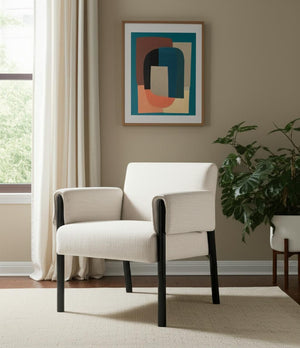 HomeRoots 30" Beige and Black Upholstered Armchair with Solid Wood Frame for Modern Living Room Style 606015
