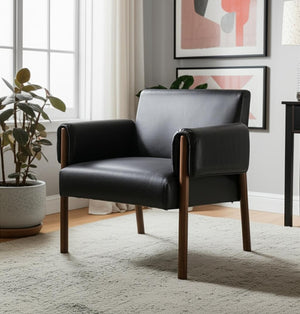 HomeRoots 30" Modern Faux Leather Arm Chair with Solid Wood Frame - Stylish Comfort for Any Room Decor 606016