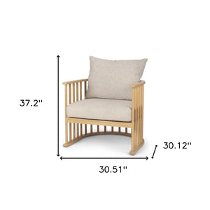 HomeRoots 31" Beige Barrel Chair - Elegant Upholstered Accent with Solid Wood Frame for Living Room & Office 606017