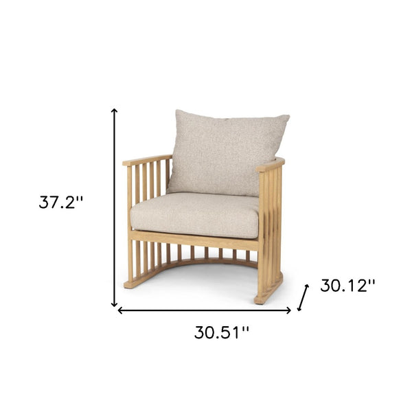 HomeRoots 31" Beige Barrel Chair - Elegant Upholstered Accent with Solid Wood Frame for Living Room & Office 606017