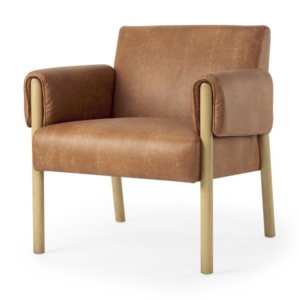 HomeRoots 30" Elegant Brown Faux Leather Arm Chair with Solid Wood Frame – Modern Comfort & Style for Any Room 606018