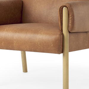 HomeRoots 30" Elegant Brown Faux Leather Arm Chair with Solid Wood Frame – Modern Comfort & Style for Any Room 606018