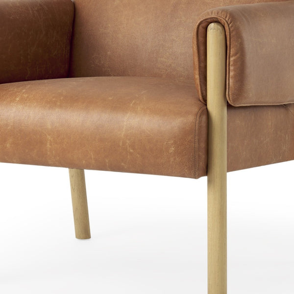 HomeRoots 30" Elegant Brown Faux Leather Arm Chair with Solid Wood Frame – Modern Comfort & Style for Any Room 606018