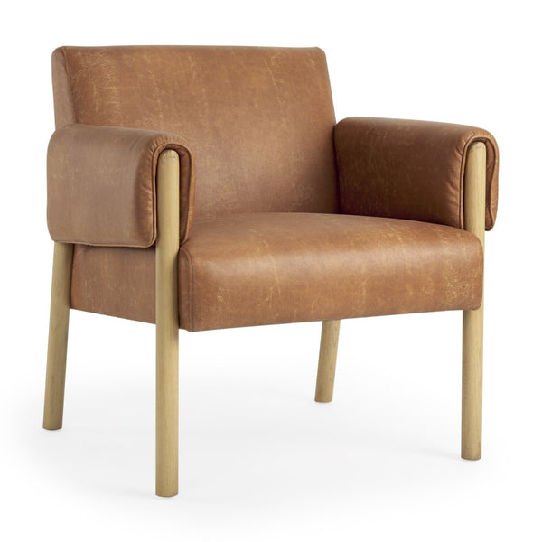 HomeRoots 30" Elegant Brown Faux Leather Arm Chair with Solid Wood Frame – Modern Comfort & Style for Any Room 606018