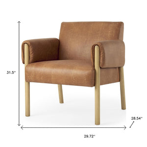 HomeRoots 30" Elegant Brown Faux Leather Arm Chair with Solid Wood Frame – Modern Comfort & Style for Any Room 606018
