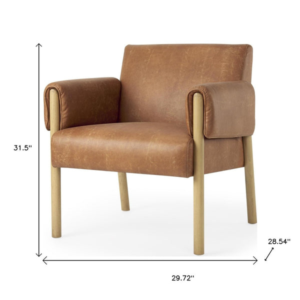 HomeRoots 30" Elegant Brown Faux Leather Arm Chair with Solid Wood Frame – Modern Comfort & Style for Any Room 606018