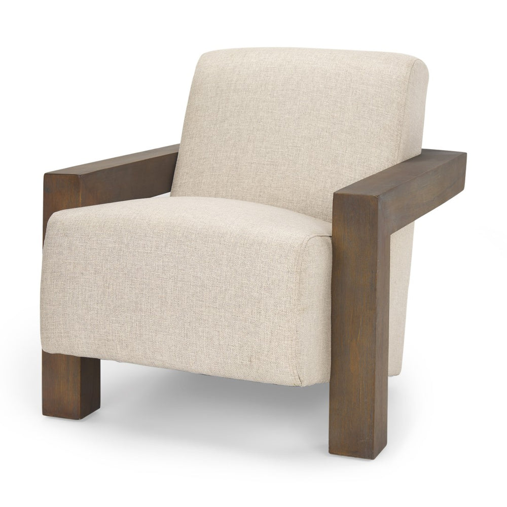 HomeRoots 35" Cream and Brown Arm Chair - Stylish Solid Wood Frame, Plush Comfort, Perfect for Any Space! 606019