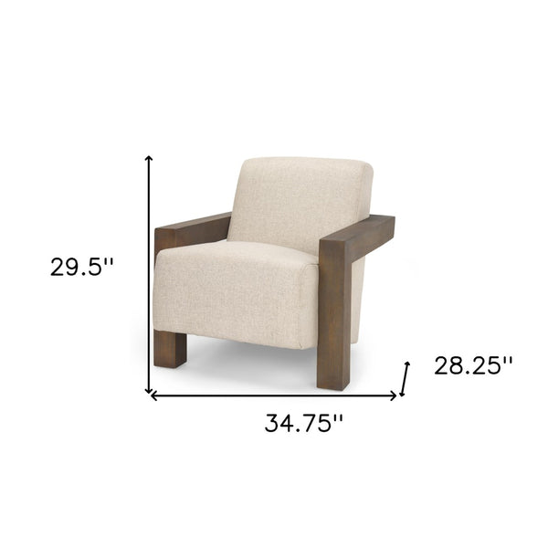 HomeRoots 35" Cream and Brown Arm Chair - Stylish Solid Wood Frame, Plush Comfort, Perfect for Any Space! 606019
