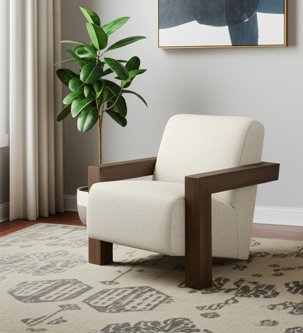 HomeRoots 35" Cream and Brown Arm Chair - Stylish Solid Wood Frame, Plush Comfort, Perfect for Any Space! 606019