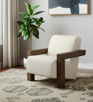 HomeRoots 35" Cream and Brown Arm Chair - Stylish Solid Wood Frame, Plush Comfort, Perfect for Any Space! 606019