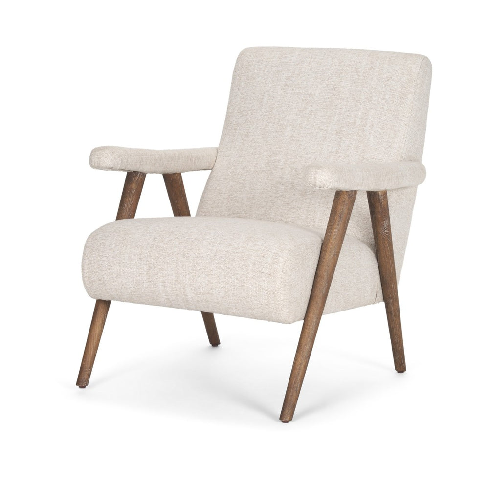 HomeRoots 32" Cream Linen Arm Chair with Solid Wood Frame - Modern Accent for Living Room or Office Decor 606021