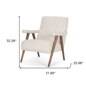 HomeRoots 32" Cream Linen Arm Chair with Solid Wood Frame - Modern Accent for Living Room or Office Decor 606021