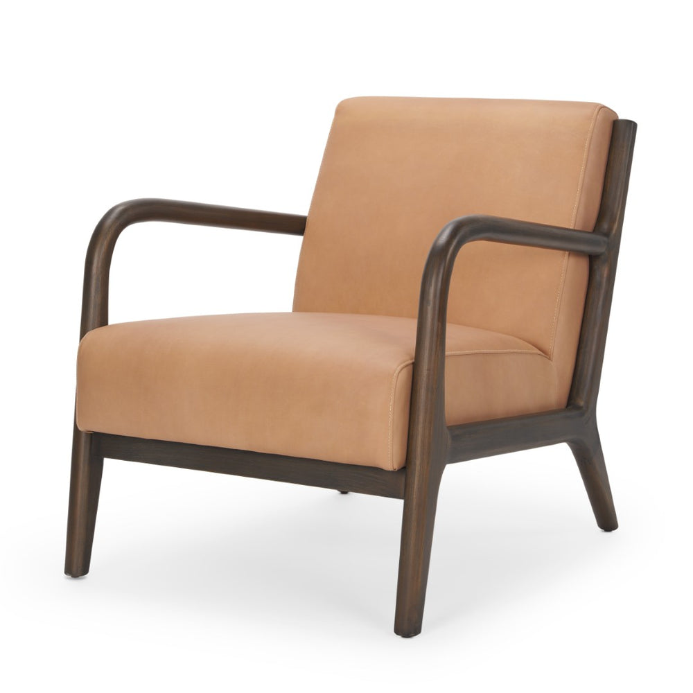 HomeRoots 26" Tan Leather Arm Chair - Solid Wood Frame, Plush Comfort & Modern Style for Any Space 606022