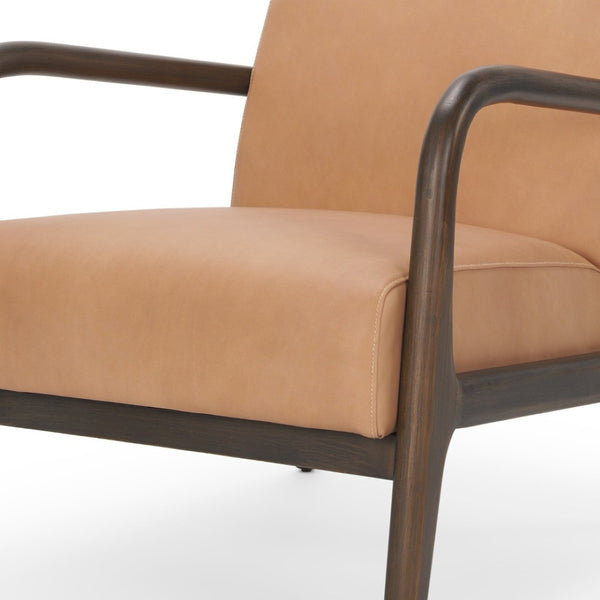 HomeRoots 26" Tan Leather Arm Chair - Solid Wood Frame, Plush Comfort & Modern Style for Any Space 606022