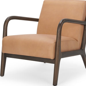 HomeRoots 26" Tan Leather Arm Chair - Solid Wood Frame, Plush Comfort & Modern Style for Any Space 606022