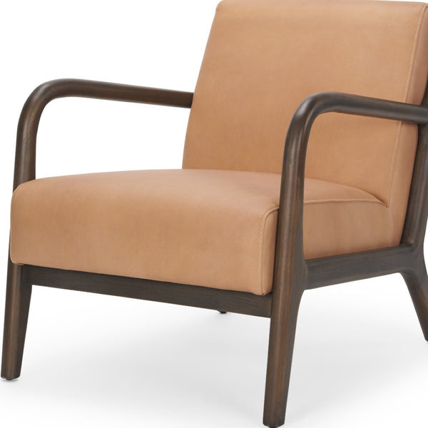 HomeRoots 26" Tan Leather Arm Chair - Solid Wood Frame, Plush Comfort & Modern Style for Any Space 606022