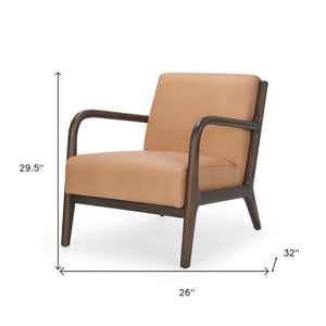 HomeRoots 26" Tan Leather Arm Chair - Solid Wood Frame, Plush Comfort & Modern Style for Any Space 606022