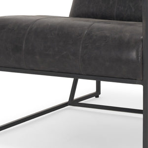 HomeRoots 37" Black Genuine Leather Lounge Chair with Metal Frame - Modern Comfort for Any Space! 606023