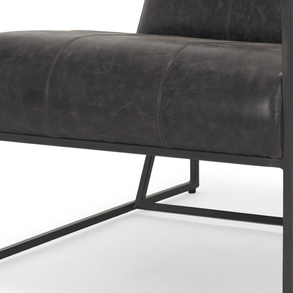 HomeRoots 37" Black Genuine Leather Lounge Chair with Metal Frame - Modern Comfort for Any Space! 606023