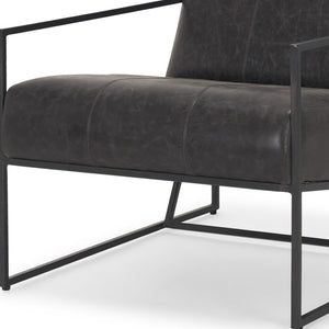 HomeRoots 37" Black Genuine Leather Lounge Chair with Metal Frame - Modern Comfort for Any Space! 606023