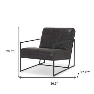 HomeRoots 37" Black Genuine Leather Lounge Chair with Metal Frame - Modern Comfort for Any Space! 606023