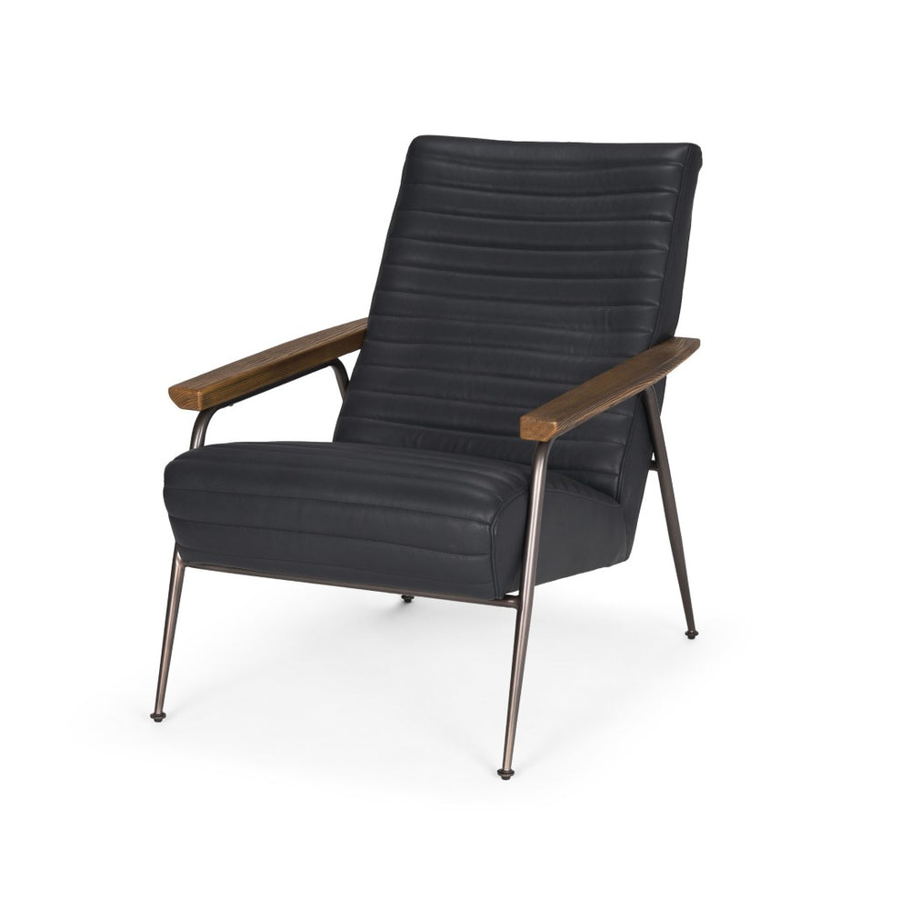 HomeRoots 37" Black Genuine Leather Accent Chair with Metal Frame - Modern Comfort for Any Space 606024