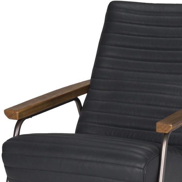 HomeRoots 37" Black Genuine Leather Accent Chair with Metal Frame - Modern Comfort for Any Space 606024