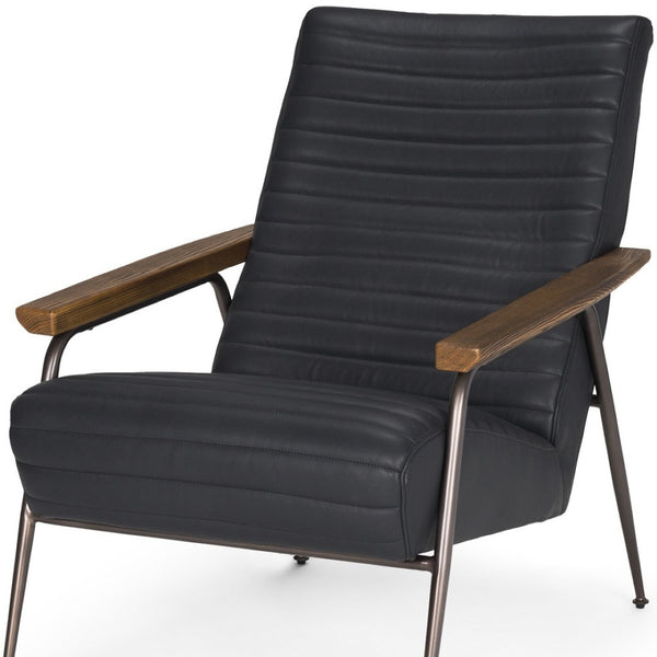 HomeRoots 37" Black Genuine Leather Accent Chair with Metal Frame - Modern Comfort for Any Space 606024