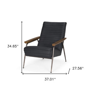 HomeRoots 37" Black Genuine Leather Accent Chair with Metal Frame - Modern Comfort for Any Space 606024
