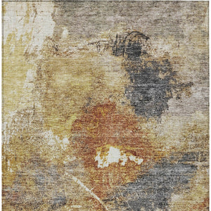 Homeroots 3' Taupe Black And Copper Abstract Washable Area Rug – Perfect For Indoor Or Outdoor Spaces! 3' X 5' Polyester 606025