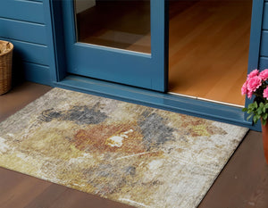 Homeroots 3' Taupe Black And Copper Abstract Washable Area Rug – Perfect For Indoor Or Outdoor Spaces! 3' X 5' Polyester 606025