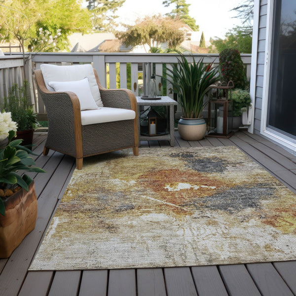 Homeroots 3' Taupe Black And Copper Abstract Washable Area Rug – Perfect For Indoor Or Outdoor Spaces! 3' X 5' Polyester 606025