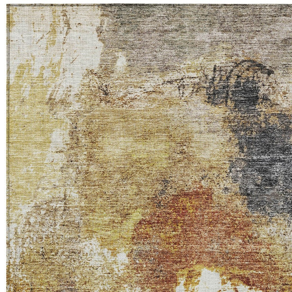 Homeroots 3' Taupe Black And Copper Abstract Washable Area Rug – Perfect For Indoor Or Outdoor Spaces! 3' X 5' Polyester 606025