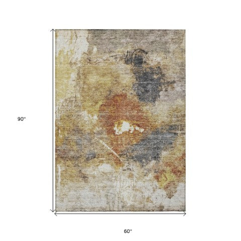 Homeroots 3' Taupe Black And Copper Abstract Washable Area Rug – Perfect For Indoor Or Outdoor Spaces! 5' X 8' Polyester 606026